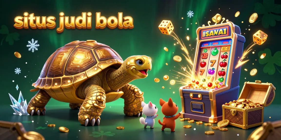 Experience the excitement of situs judi bola with a vibrant slot machine scene and animated characters.
