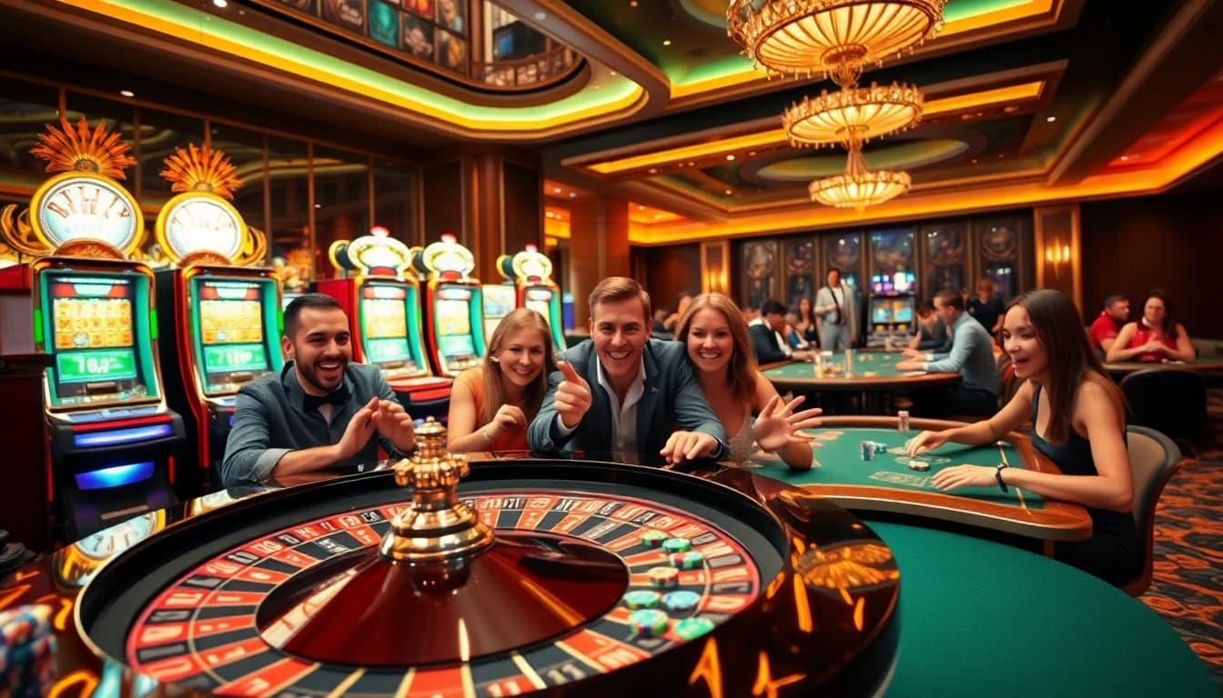 Découvrez l'excitation du meilleure casino en ligne avec des joueurs engagés à une table de roulette.