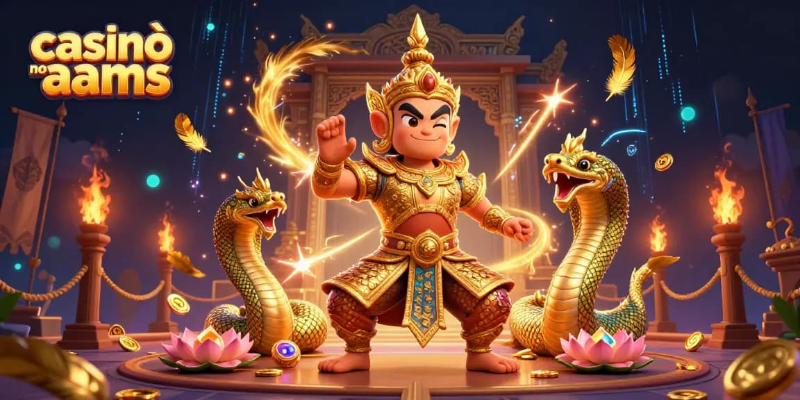 Illustrazione 3D vibrante di Casinò non AAMS con guardiani, monete d'oro ed elementi di gioco dinamici.
