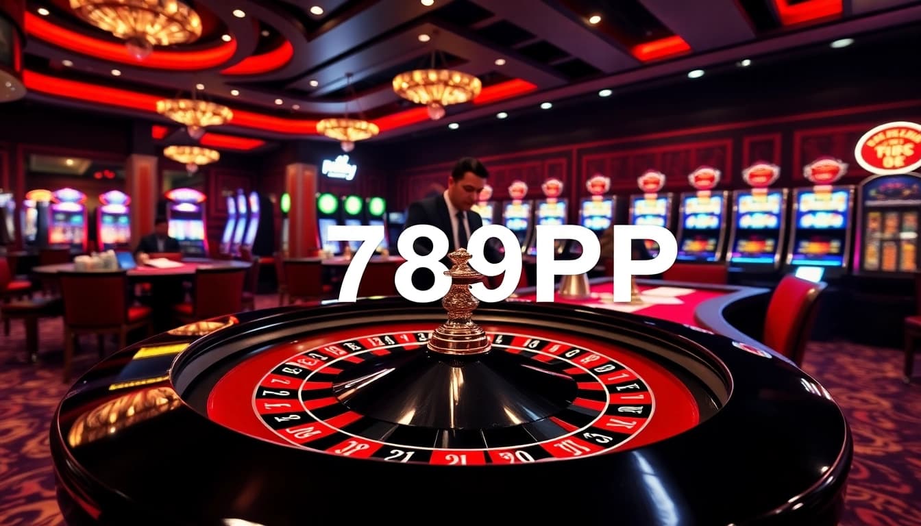 Engaging casino scene depicting the thrill of poker and roulette with 789PP highlights.