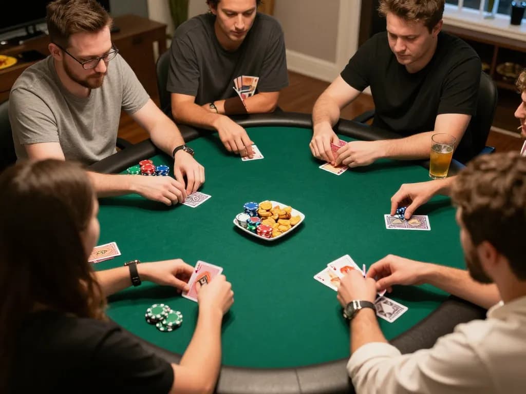 Intense poker game scene showcasing casinò stranieri che accettano italiani with friends engaging around a round table.