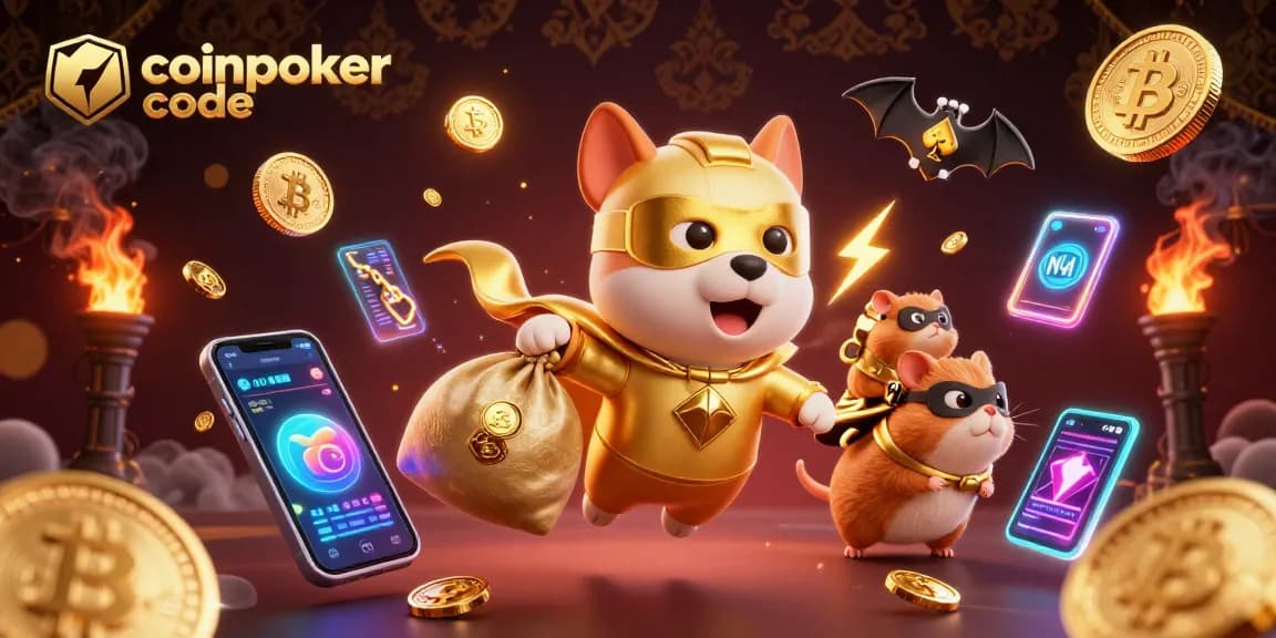Profitez du code coinpoker pour des jeux dynamiques avec un chien super-héros et un hamster dans un monde crypto.