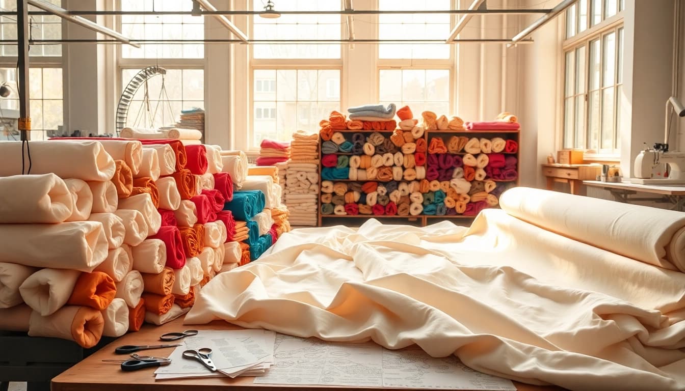 Katoen stof met heldere kleuren in een textielatelier vol inspiratie