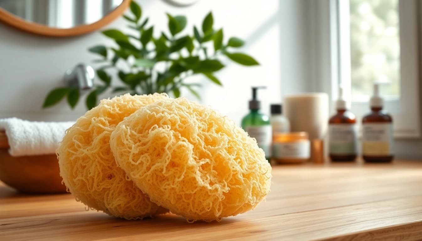 Elevate your skincare routine with a raw loofah sponge showcasing its unique texture.