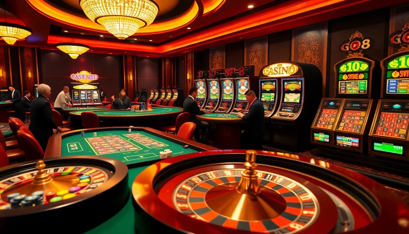 Experience the thrill of go8 đăng nhập as players engage in high-stakes table games and vibrant slot machines.