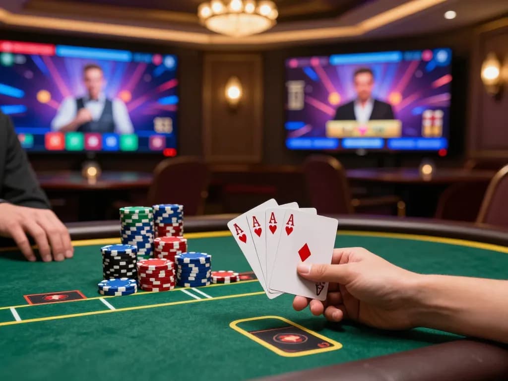 Showcasing a player enjoying sunwinapk gaming with virtual cards and chips, immersed in online poker excitement.