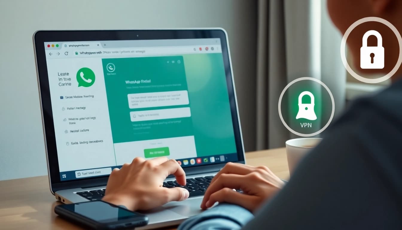 用户在使用快连VPN进行安全通信时，与 WhatsApp Web 界面互动。