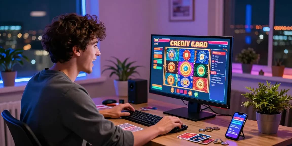 Player enjoying the newest credit card casinos with vibrant graphics and gaming atmosphere at home