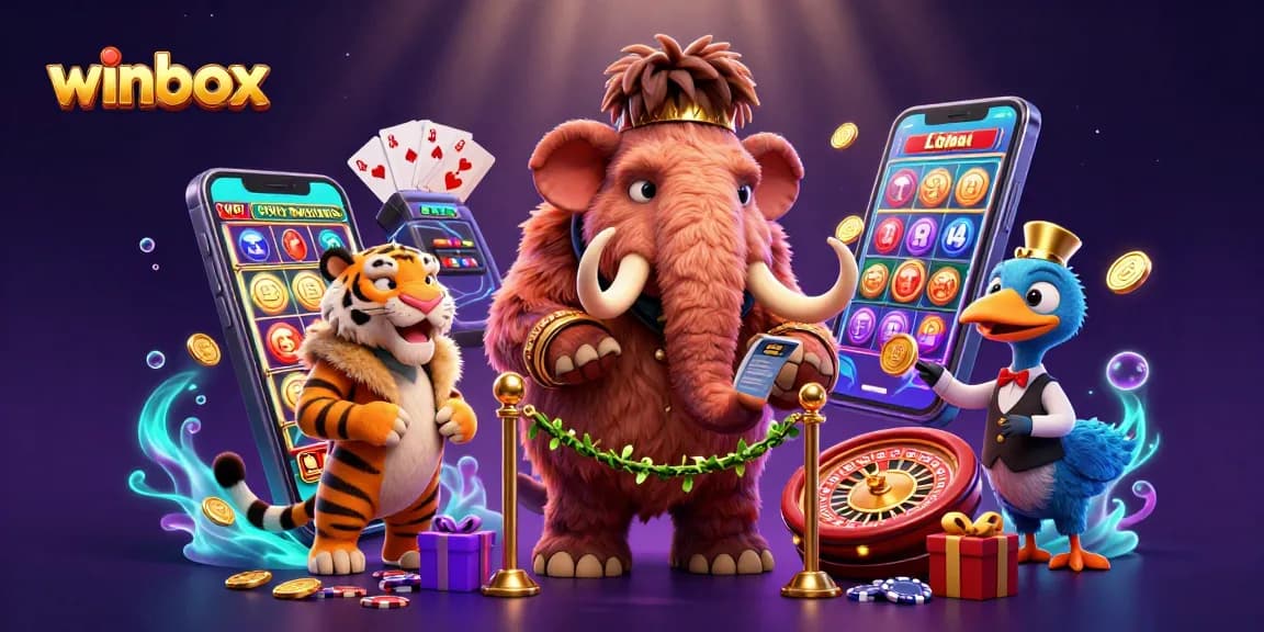 Experience the thrilling world of winbox with our vibrant casino illustration featuring unique characters and games.