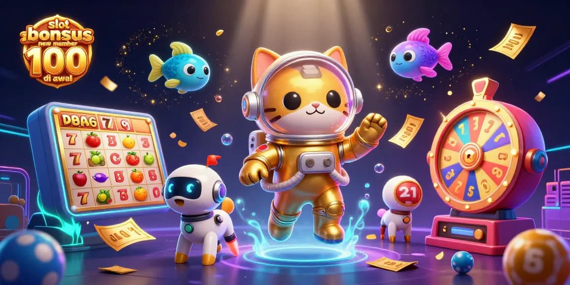 Experience the excitement with slot bonus new member 100 di awal featuring cartoon characters and dynamic slot game elements.