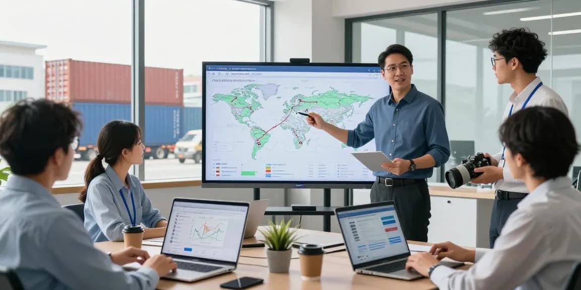 Transporte Dortmund: Team in moderner Büroumgebung organisiert internationale Transporte effizient.