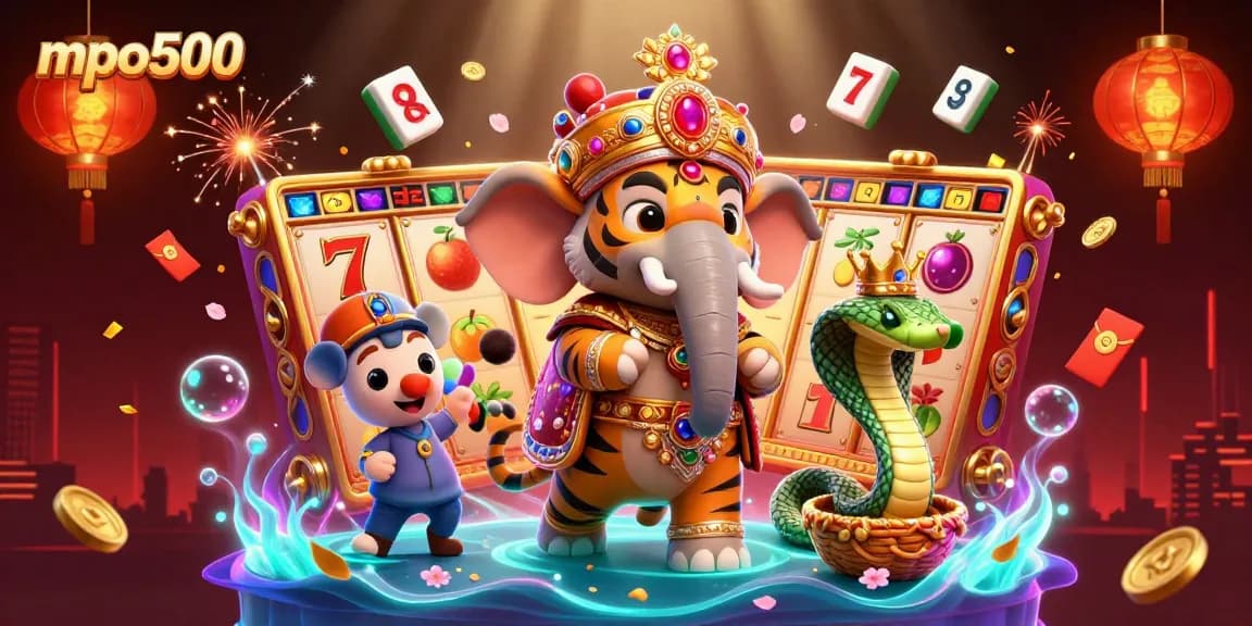 Engage with mpo500's thrilling slots scene featuring a dazzling maharaja and vibrant casino elements.