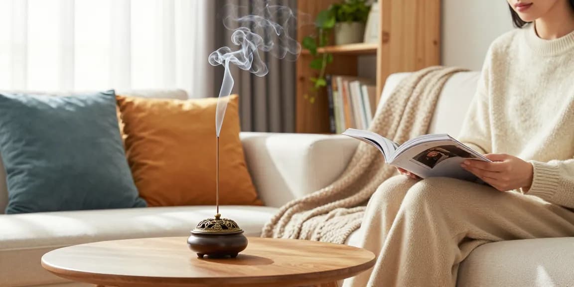 Enjoy a peaceful moment at home with aromatic liquid incense for a calming atmosphere.
