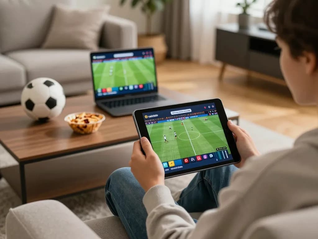 Cakhiatv live sports betting with a user enjoying a tablet in a cozy home setting.