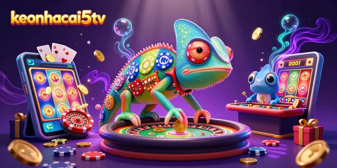 Engage in thrilling gameplay at keonhacai5tv with vibrant casino elements and golden coin interactions.