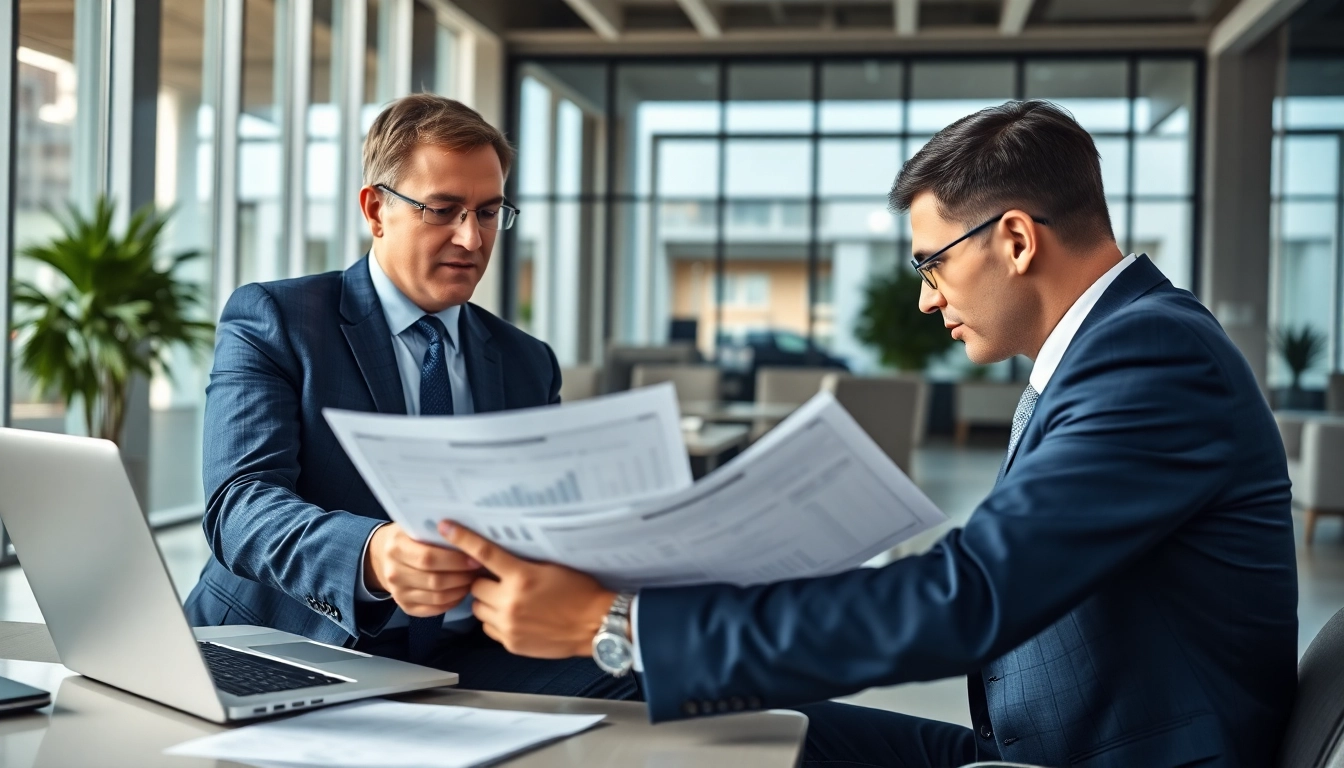 Warranty company with clear exclusions professionals reviewing documents in a modern office setting.