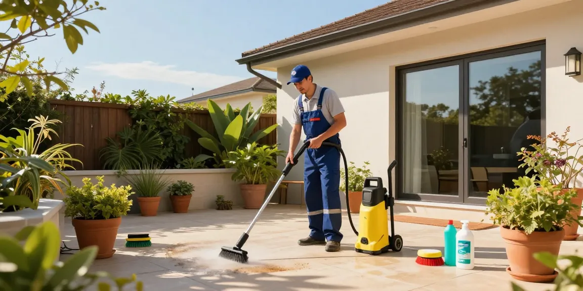 Professionelle Terrassenreinigung Dortmund mit Hochdruckreiniger und umweltfreundlichen Reinigungsmitteln