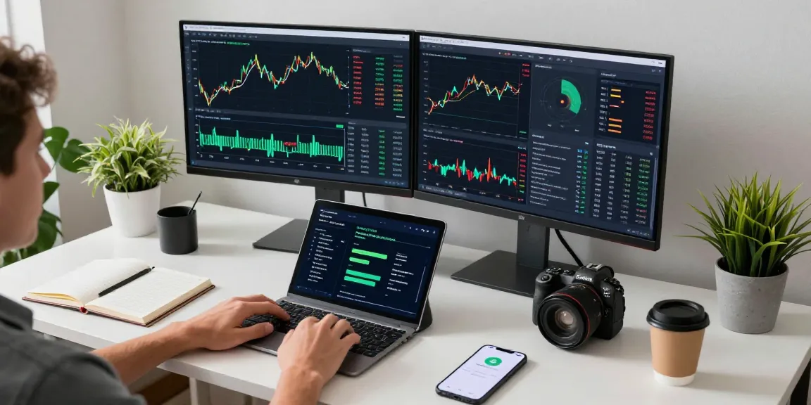 Green energy cloud mining strategies displayed on a sophisticated crypto trading setup, showcasing cryptocurrency charts and digital wallets.
