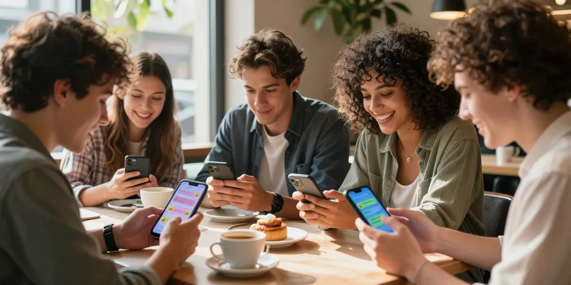 Engaging sexting AI conversations between friends in a lively café setting, showcasing playful interaction.