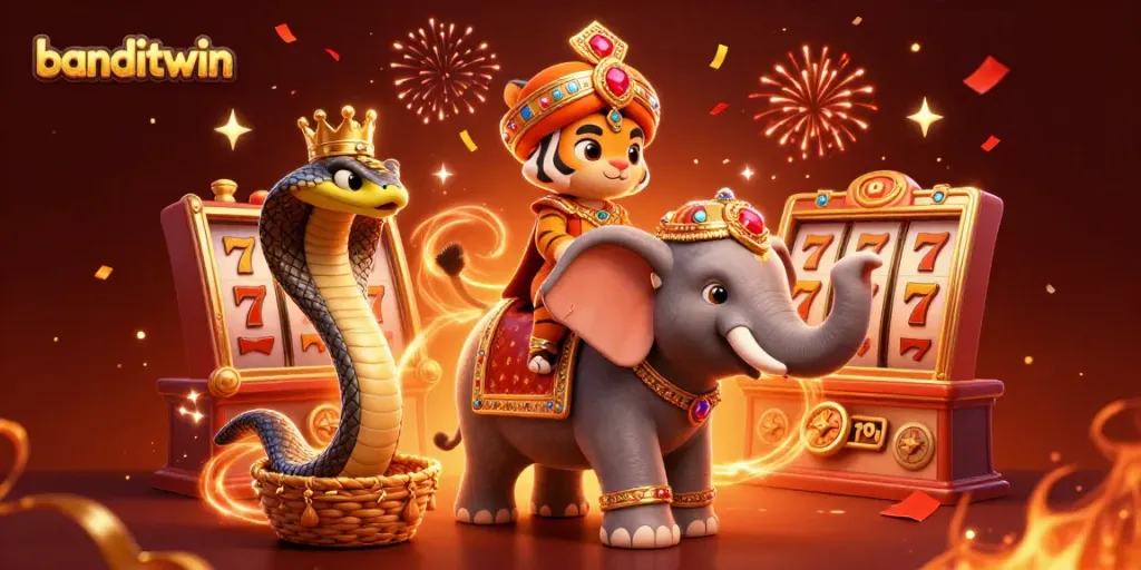 Banditwin menghadirkan ilustrasi kasino dengan harimau maharaja dan elemen slot.