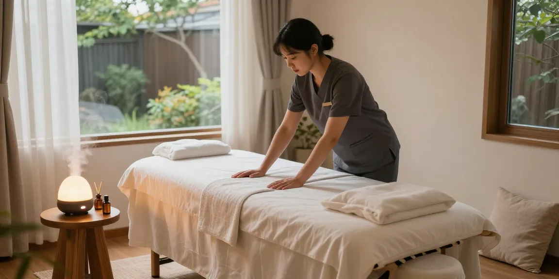 Discover the soothing 서울출장마사지 experience in a calming home setting with a professional therapist preparing a serene environment.
