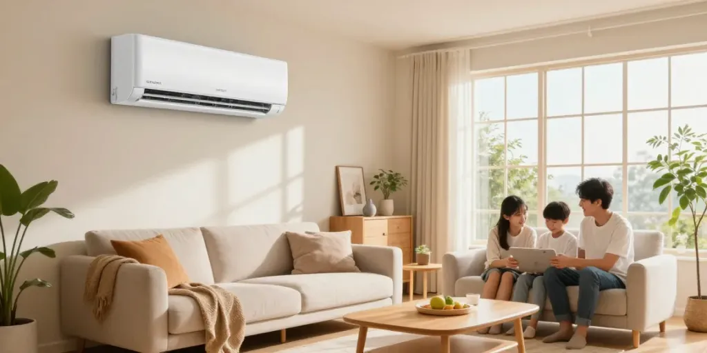 Cozy living room showcasing a mini split 24000 btu air conditioning unit for comfort.