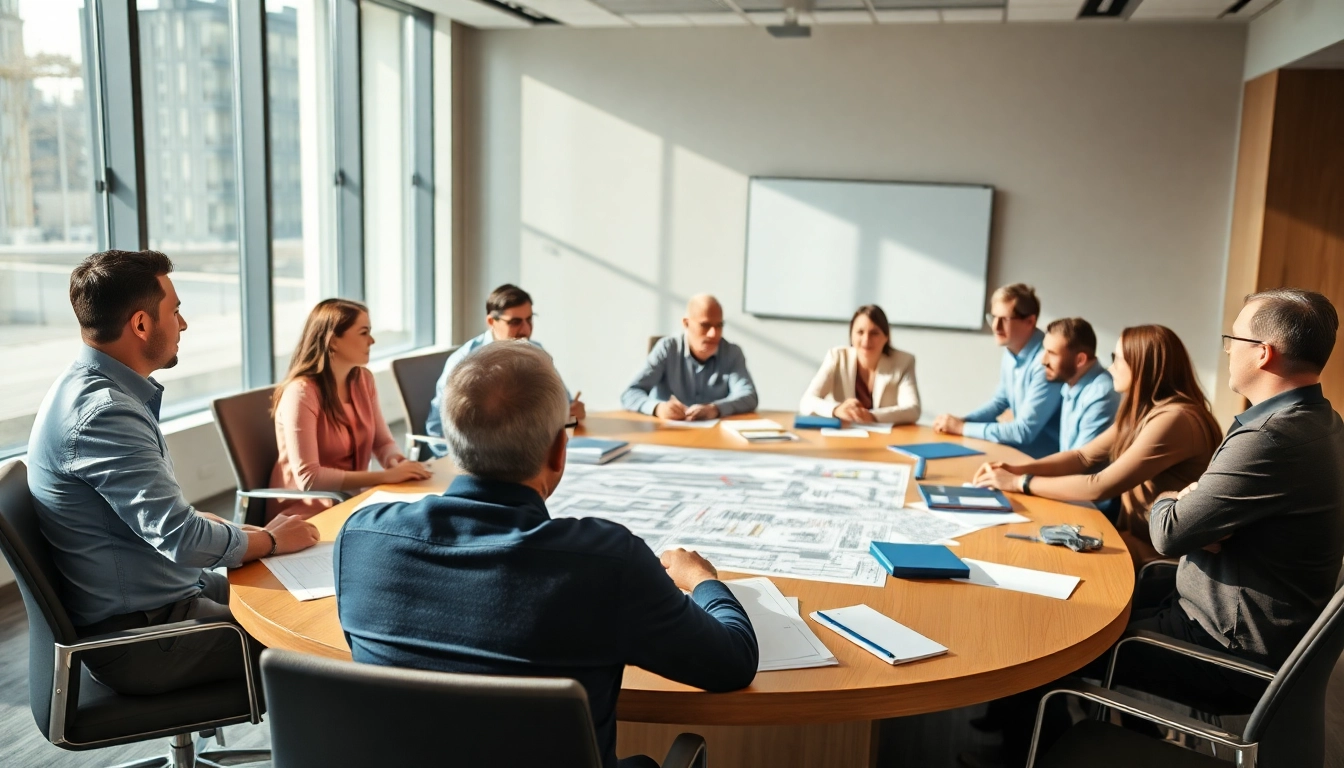 Engaged members of a construction association collaborating on project strategies.