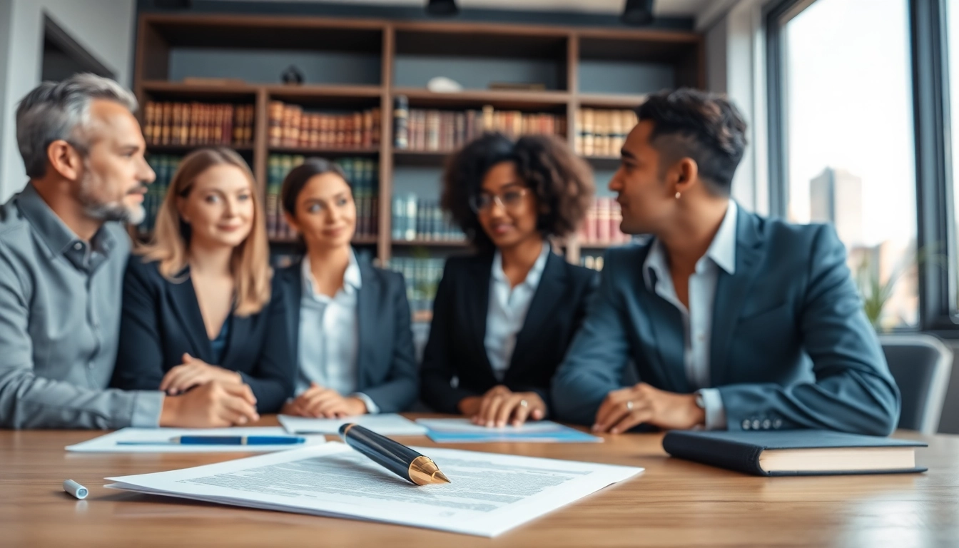 Collaborative discussion on estate planning San Antonio featuring legal documents and a diverse team.