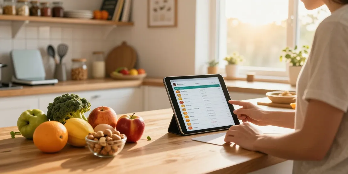 Health-conscious individual logging details in the best food tracker while preparing a nutritious meal.
