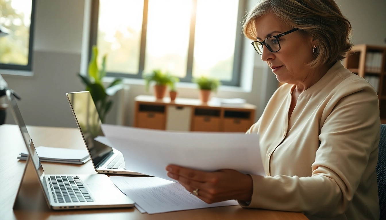 Expert reviewing documents related to Pre and post award compliance in a professional setting.
