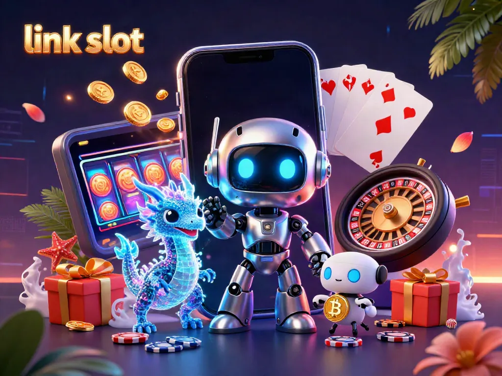 Menggoda pemain dengan slot gacor di GWP168, robot futuristik dan naga digital berinteraksi.