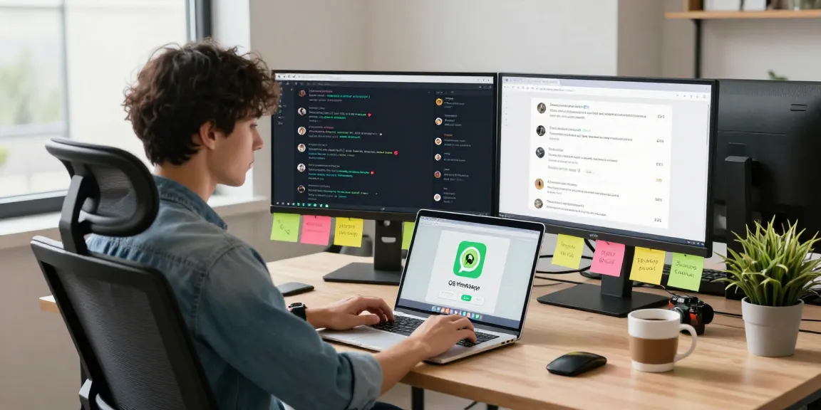 Discovering gb whatsapp features on a sleek modern laptop in a vibrant tech workspace.