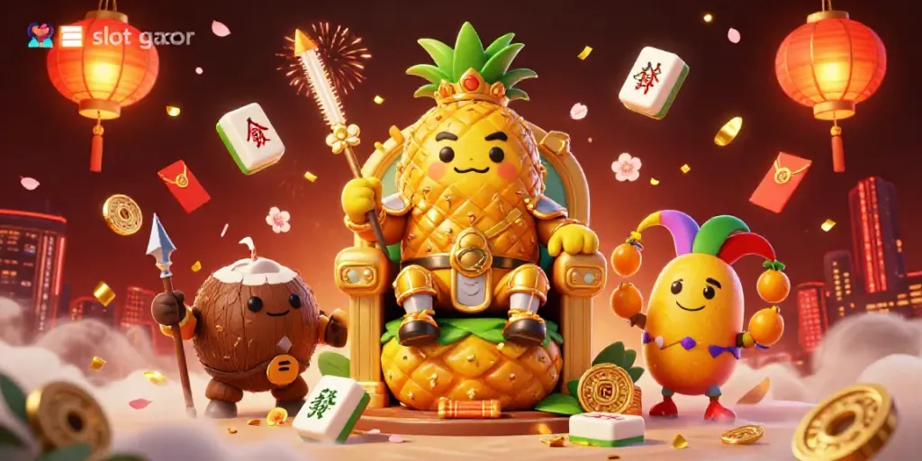 Experience slot gacor adrenaline with a cartoon pineapple king and vibrant beach casino elements.