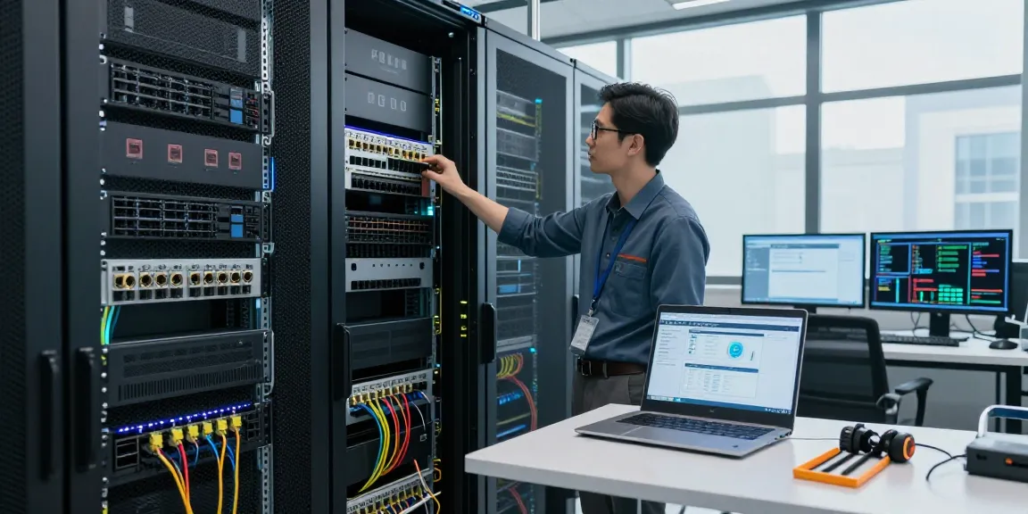 C19/C20 connectors in a professional data center environment with a technician assessing server power connections.