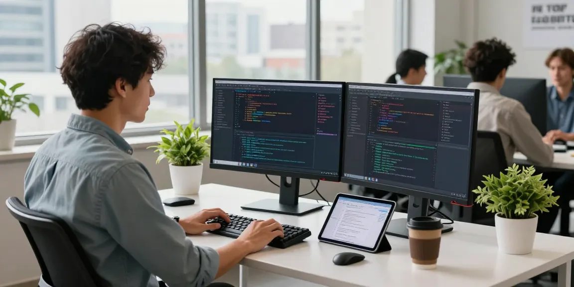 open claw AI personal assistant setup in a modern tech workspace, developer coding with dual monitors and coffee mug.