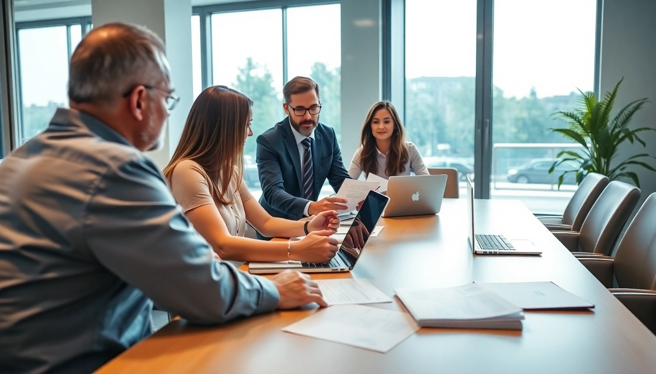 Warranty company with clear exclusions team brainstorming policies and procedures in a modern office.