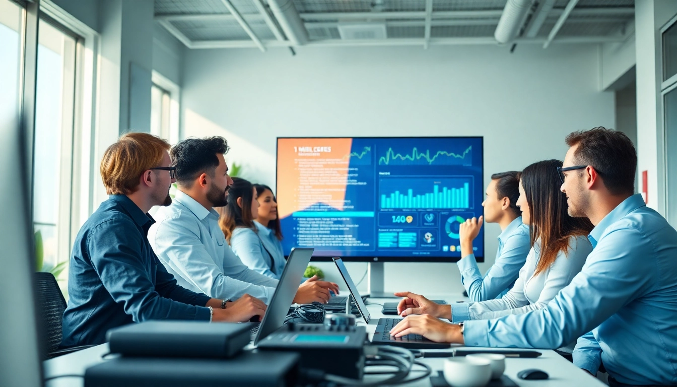 Showcasing managed it services near me, IT specialists collaborating in a modern office.