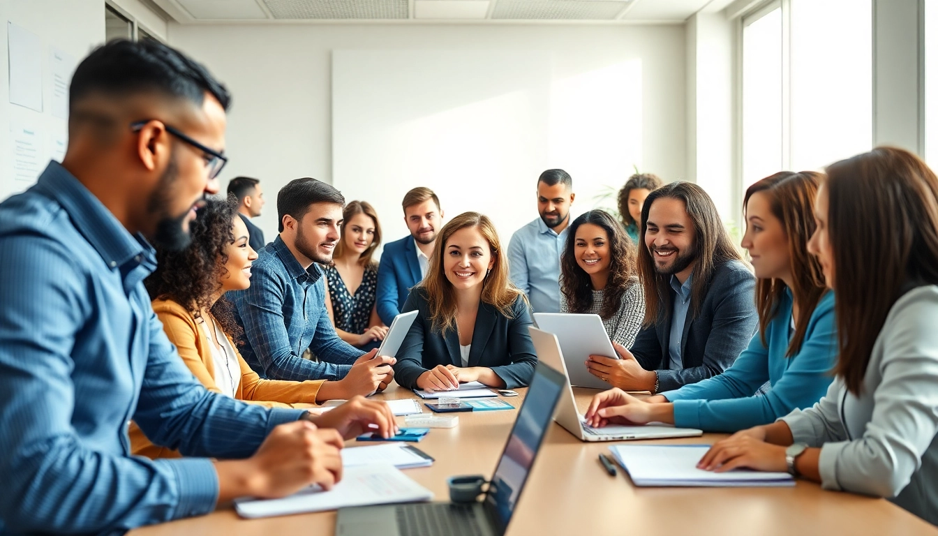 Engage in office manager training with professional interactions in a modern classroom.