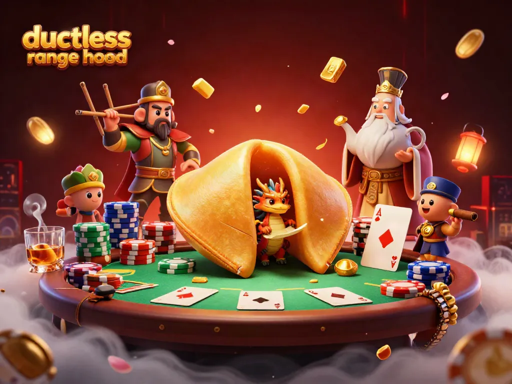 Engage with a vibrant scene featuring a ductless range hood and animated gambling elements.