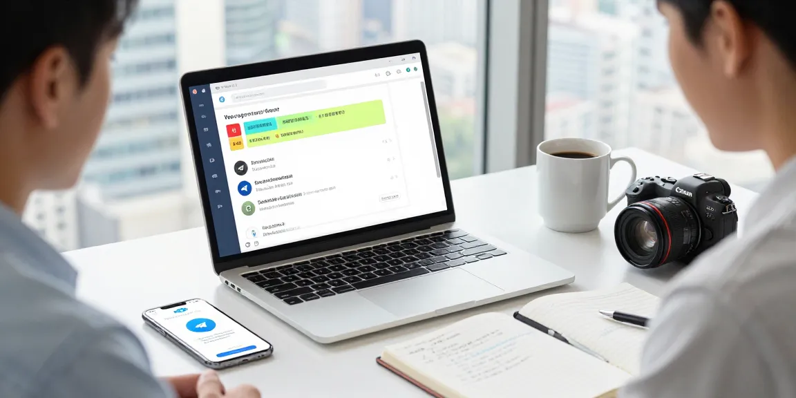Customizing telegram中文 interface on a modern tech workspace.