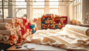 Katoen stof met heldere kleuren in een textielatelier vol inspiratie