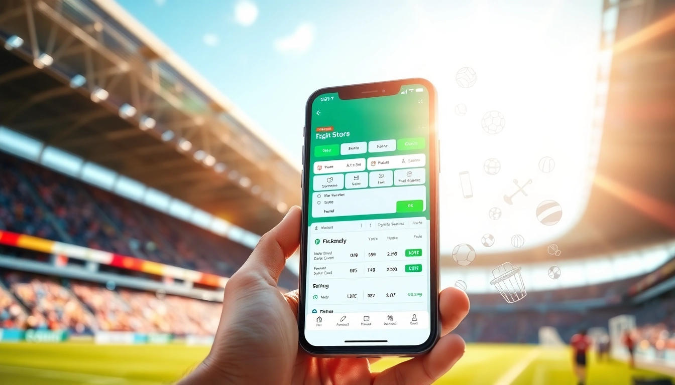 Explore best online sportsbooks India showcasing a sleek mobile app against a vibrant sports stadium backdrop.