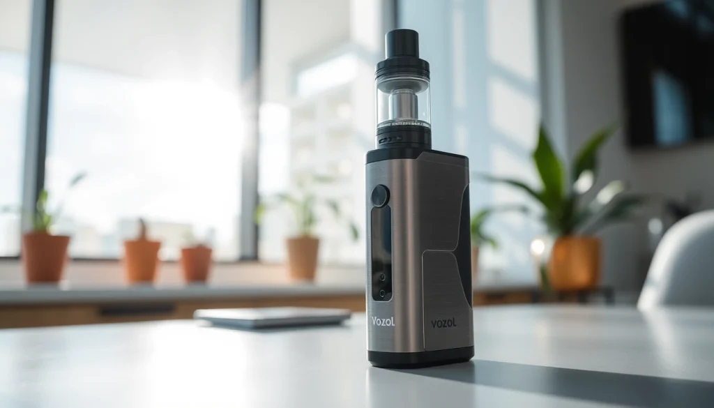 Vozol Vaping-Gerät auf einem modernen Schreibtisch, das entspannte Atmosphäre ausstrahlt.