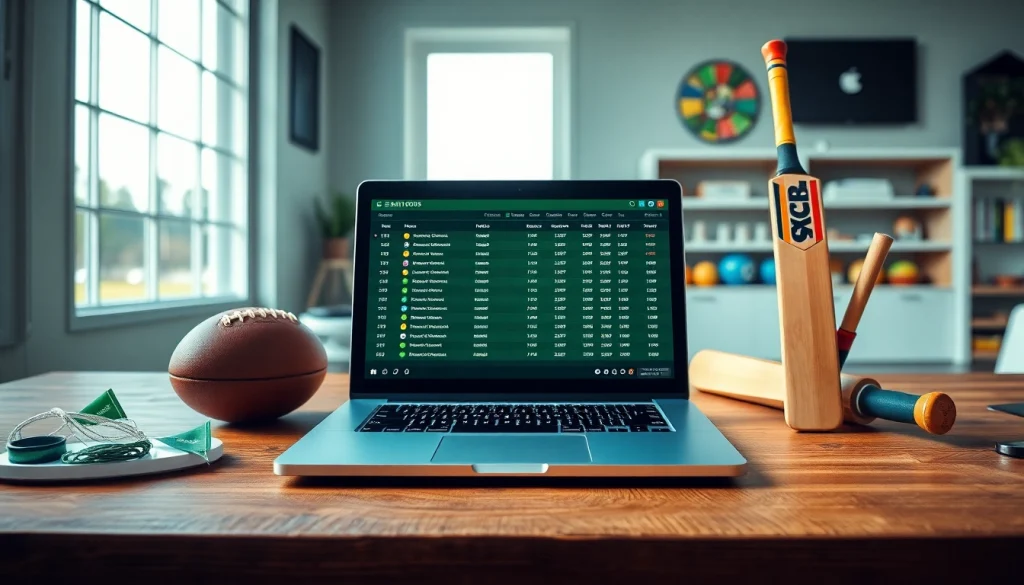 Experience best online sportsbooks India with a vibrant sports betting setup featuring a laptop and memorabilia.