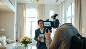Viral realestate tutorial setup featuring a professional agent filming in a modern home.