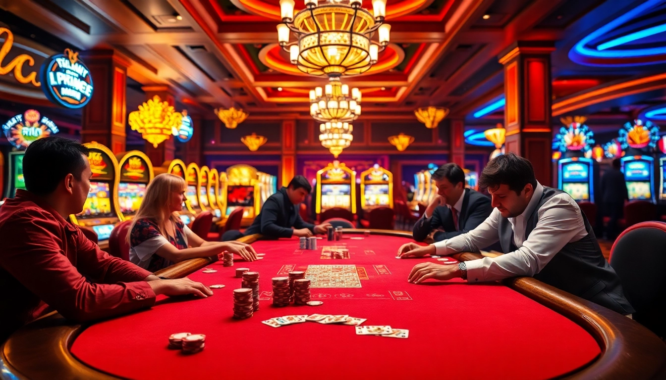 Players enjoying poker at a luxurious casino inspired by https://ee8868.shop/ with chips and cards in focus.