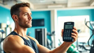 Calculate your body fat percentage calculator with a focused individual in a bright gym setting