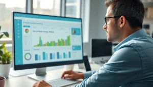 Analyzing Instagram smm panel performance metrics in a modern office setup.