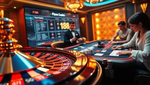 F168 players enjoying a thrilling online casino experience at elegantly set tables filled with poker chips.