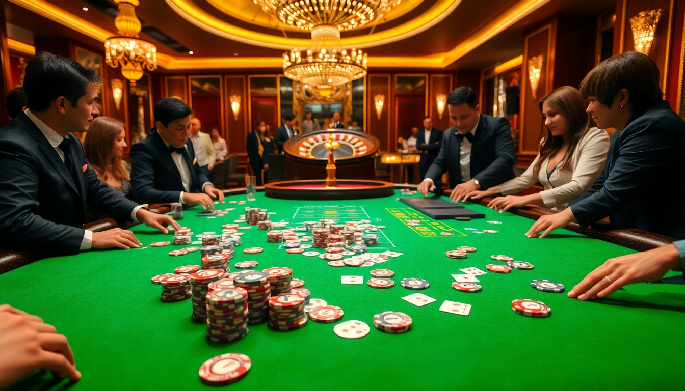 Engaged players enjoy an exciting Poker game scene at Bong da lu's vibrant casino.